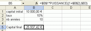 formule des taux composés sous Excel
