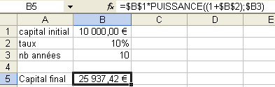 formule des taux d'intérêt composés sous Excel